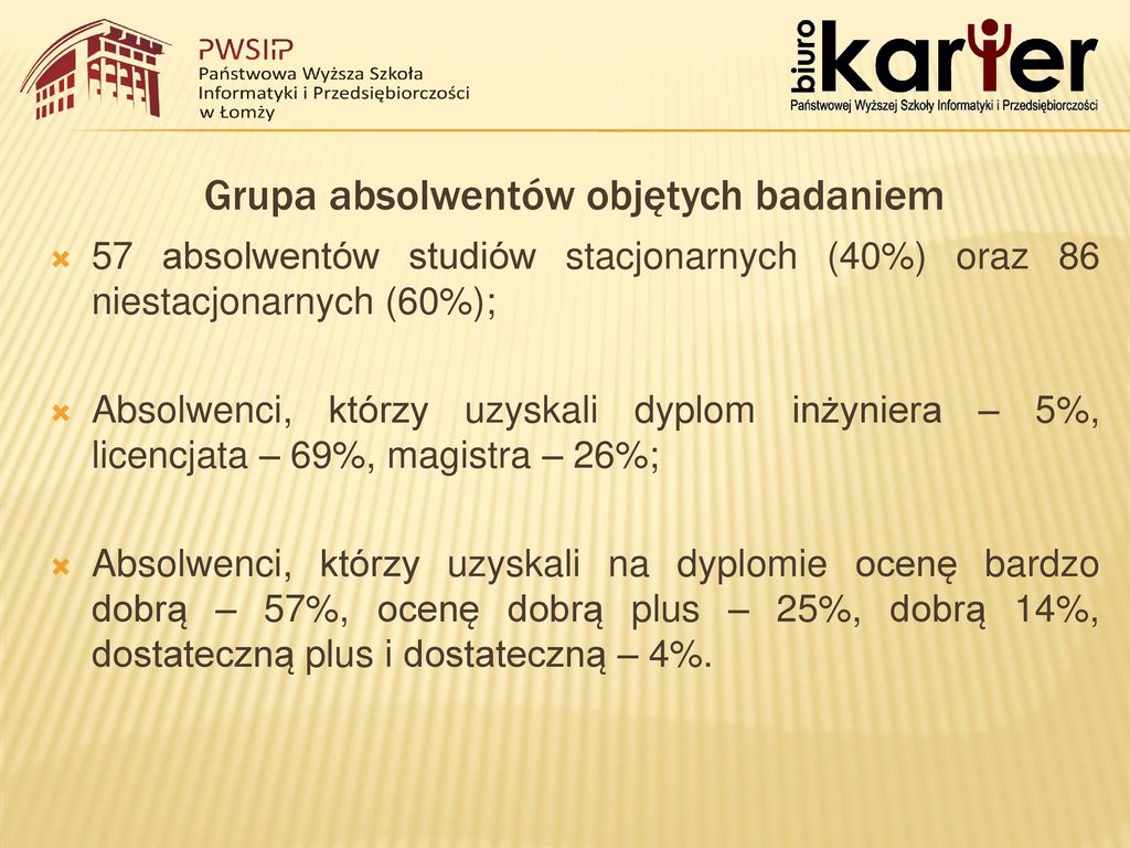 Badanie Los W Zawodowych Absolwent W Pwsiip Ppt Pobierz